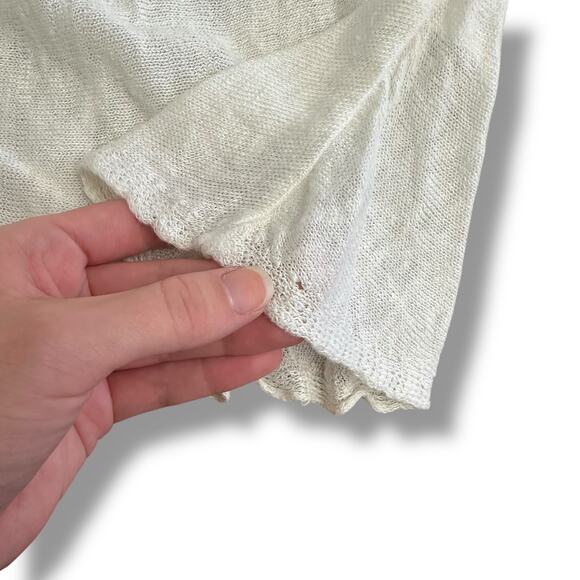 In Cashmere 100% Linen Sheer Knit Top White Lightweight Long Sleeve Size L - Picture 6 of 9